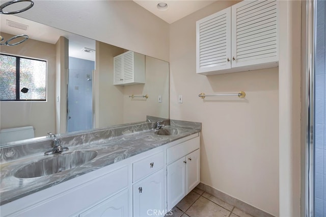 1161 Spazier Ave Unit 4, Glendale, CA 91201 - bathroom featuring tile patterned flooring, toilet, double vanity, a shower, and baseboards
