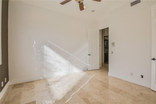 12932 Carnesi Dr, Rancho Cucamonga, CA 91739 - empty room with a ceiling fan, ornamental molding, and baseboards