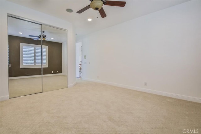 12932 Carnesi Dr, Rancho Cucamonga, CA 91739 - unfurnished bedroom featuring carpet flooring, recessed lighting, baseboards, a ceiling fan, and a closet