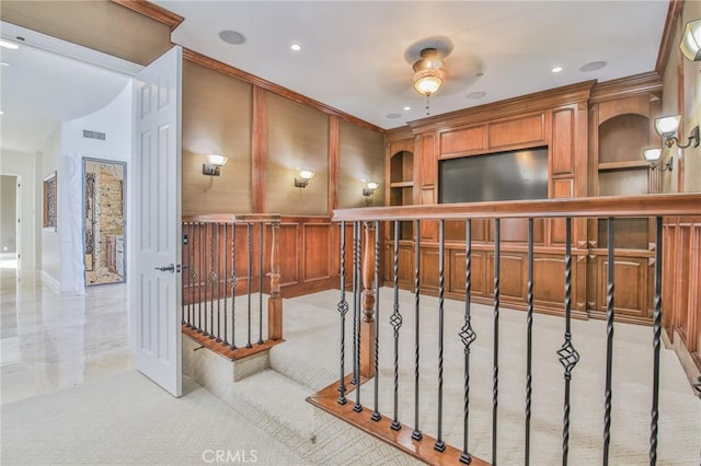 12932 Carnesi Dr, Rancho Cucamonga, CA 91739 - interior space featuring recessed lighting, light colored carpet, and ornamental molding