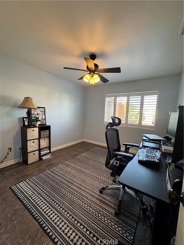 3542 Ponderosa Dr, Oceanside, CA 92058 - home office with a ceiling fan and baseboards