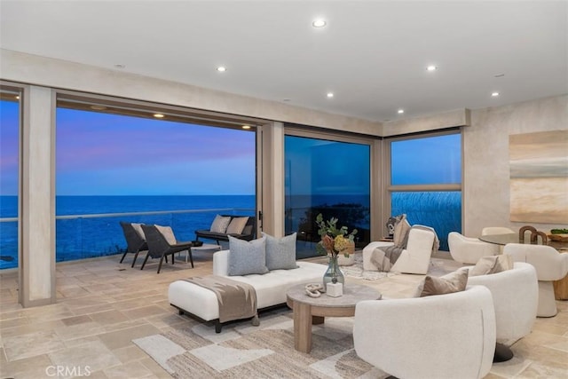 1907 Ocean Way, Laguna Beach, CA 92651 - living area with stone tile floors, recessed lighting, and a water view