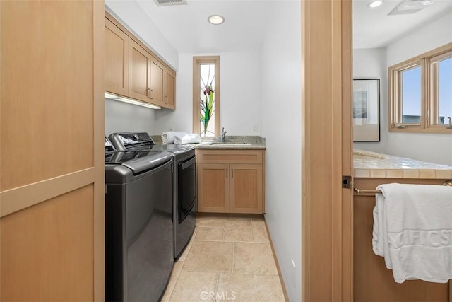 1907 Ocean Way, Laguna Beach, CA 92651 - laundry area with cabinet space, washing machine and clothes dryer, recessed lighting, and baseboards