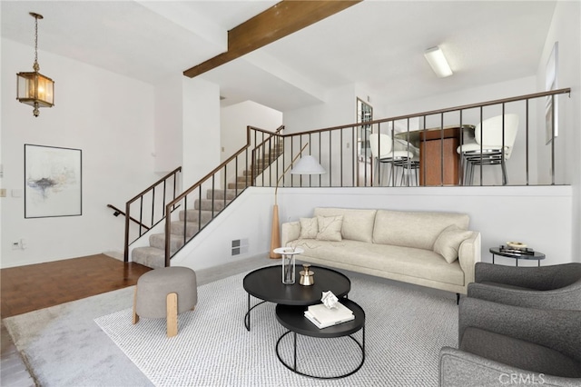 4515 Alla Rd Unit 2, Marina Del Rey, CA 90292 - living room featuring stairway and beam ceiling