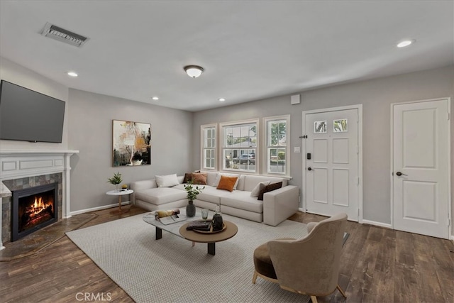 1924 N Evergreen St, Burbank, CA 91505 - living room with wood finished floors, a premium fireplace, baseboards, and recessed lighting