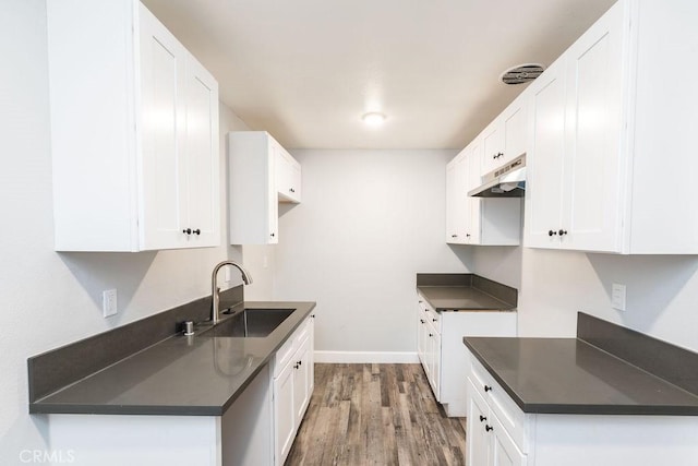 4401 La Clede Ave, Los Angeles, CA 90039 - kitchen with a sink, wood finished floors, under cabinet range hood, and dark countertops