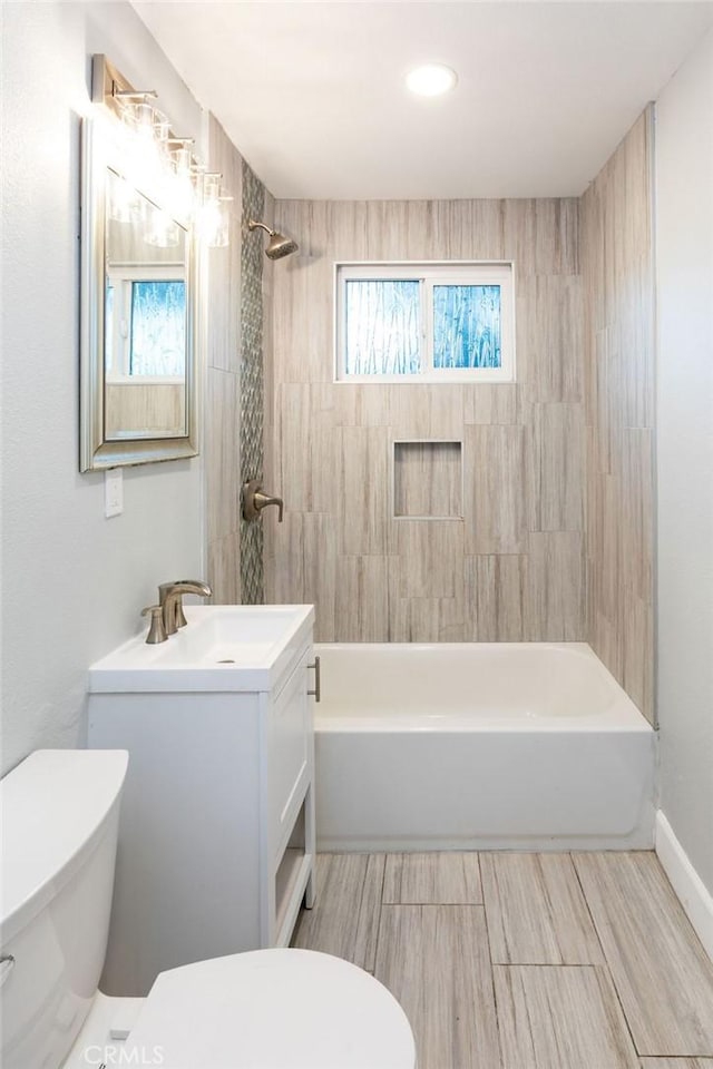 4401 La Clede Ave, Los Angeles, CA 90039 - full bath with toilet, bathtub / shower combination, vanity, recessed lighting, and wood finished floors