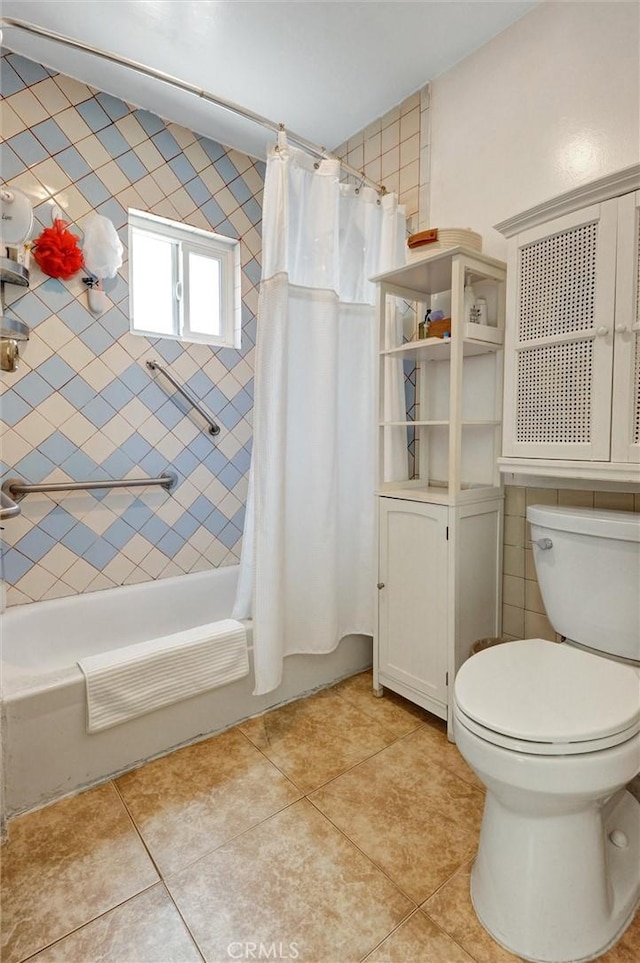 5864 Bonsallo Ave, Los Angeles, CA 90044 - bathroom with shower / bath combination with curtain, toilet, and tile patterned flooring