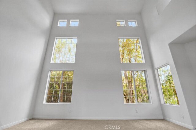 4064 Lemonberry Pl, Thousand Oaks, CA 91362 - unfurnished living room with a towering ceiling, plenty of natural light, carpet floors, and baseboards