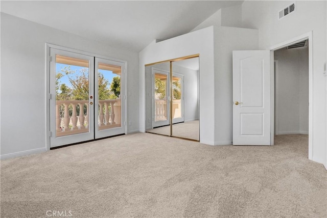 4064 Lemonberry Pl, Thousand Oaks, CA 91362 - unfurnished bedroom featuring access to exterior, lofted ceiling, carpet flooring, baseboards, and a closet