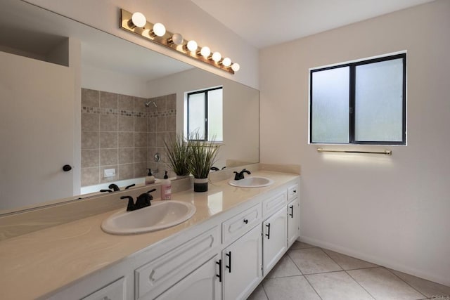 1279 Cypress Dr, Vista, CA 92084 - full bath featuring double vanity, tile patterned flooring, and shower / bathtub combination