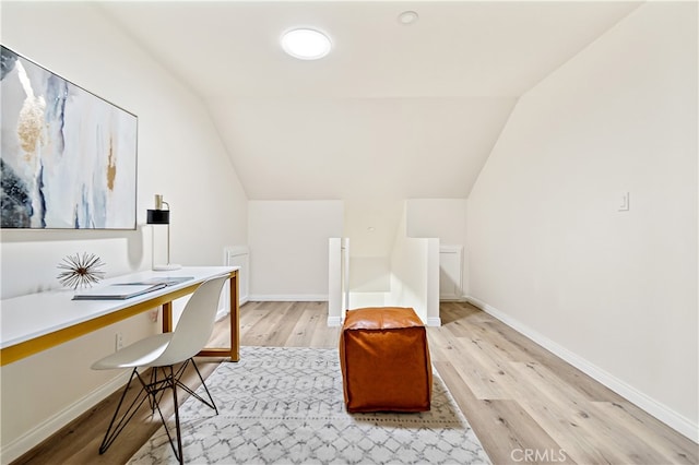 1251 Leighton Ave Unit 1251, Los Angeles, CA 90037 - office area with light wood-style floors, vaulted ceiling, and baseboards