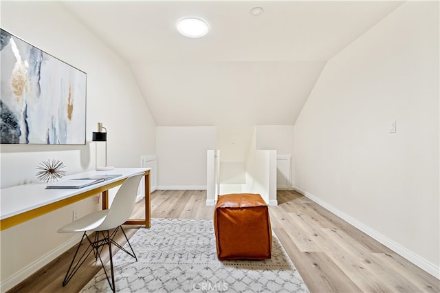 1251 Leighton Ave Unit 1251, Los Angeles, CA 90037 - home office with light wood-style floors, lofted ceiling, and baseboards