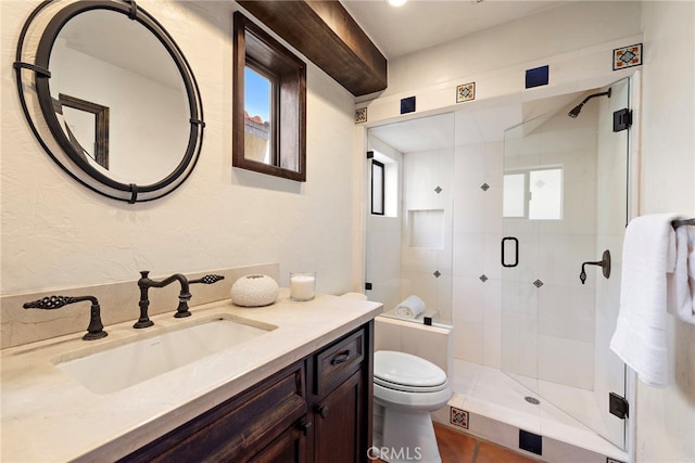 34550 Calle Naranja, Dana Point, CA 92624 - bathroom with a stall shower, vanity, and toilet