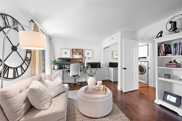 34550 Calle Naranja, Dana Point, CA 92624 - living room featuring washer / dryer, wood finished floors, and a desk