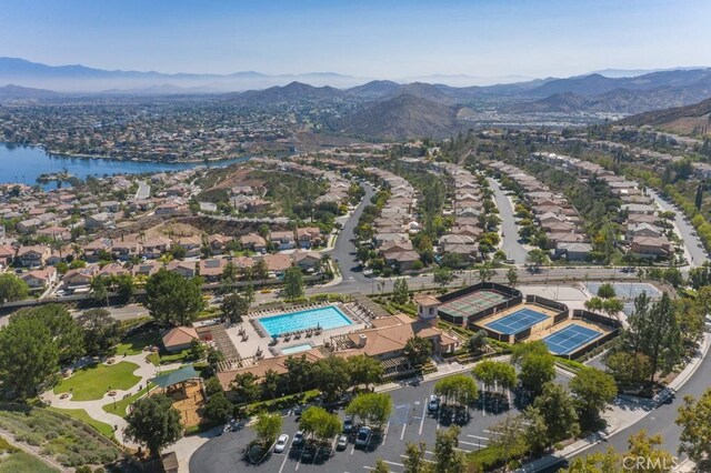 8 Via Del Fico Ct, Lake Elsinore, CA 92532 - aerial view of residential area with a mountain backdrop and a pool