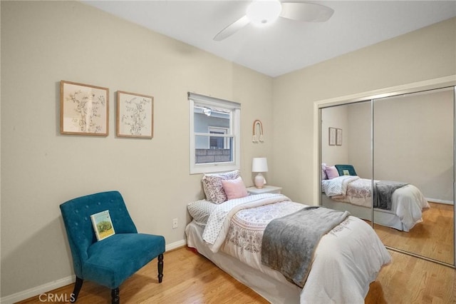 5894 E Appian Way, Long Beach, CA 90803 - bedroom with wood finished floors, a closet, baseboards, and a ceiling fan