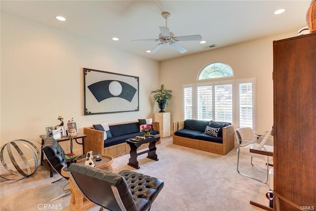 4451 Casa Sierra, Paradise, CA 95969 - sitting room featuring light carpet, a ceiling fan, and recessed lighting
