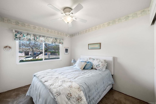 bedroom featuring carpet flooring and ceiling fan