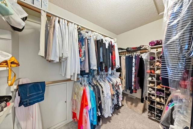 walk in closet with carpet