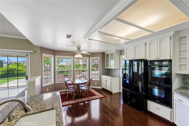 16350 Ridge View Dr, Apple Valley, CA 92307 - kitchen with black appliances, a sink, tasteful backsplash, and white cabinets