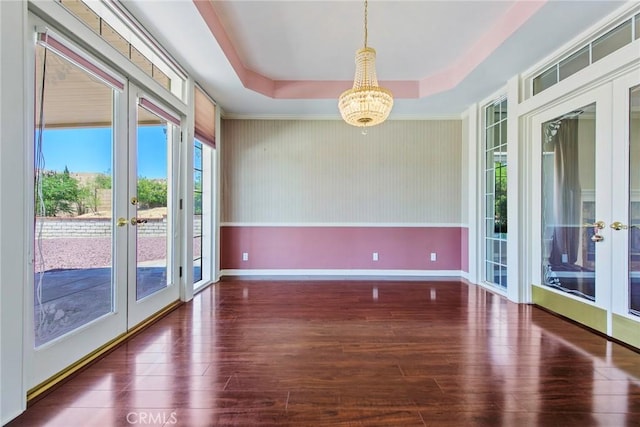 16350 Ridge View Dr, Apple Valley, CA 92307 - unfurnished room featuring french doors, hardwood / wood-style floors, a chandelier, and baseboards