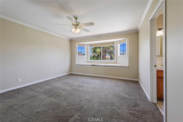 16350 Ridge View Dr, Apple Valley, CA 92307 - carpeted spare room with crown molding, ceiling fan, and baseboards