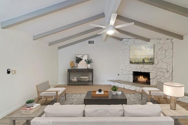 4180 Mount Baldy Ct, Norco, CA 92860 - living area featuring ceiling fan, a fireplace, baseboards, and wood finished floors