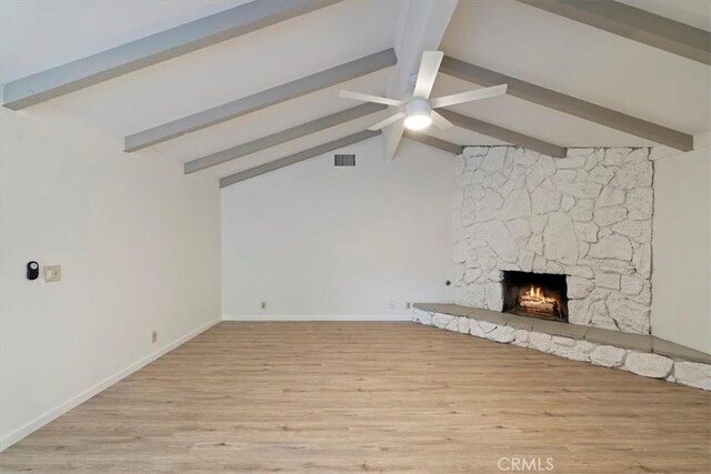 4180 Mount Baldy Ct, Norco, CA 92860 - unfurnished living room with a ceiling fan, a fireplace, light wood-type flooring, and baseboards