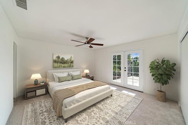 4180 Mount Baldy Ct, Norco, CA 92860 - carpeted bedroom with access to outside, french doors, and a ceiling fan