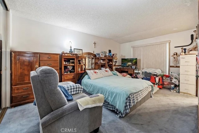 bedroom with carpet flooring and a textured ceiling
