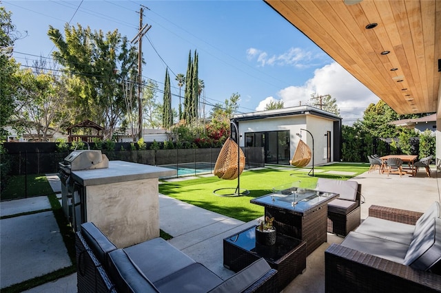 5141 Varna Ave, Sherman Oaks, CA 91423 - view of patio featuring outdoor lounge area, outdoor dining area, an outbuilding, and area for grilling