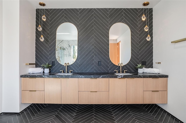 5141 Varna Ave, Sherman Oaks, CA 91423 - full bath featuring double vanity and decorative backsplash