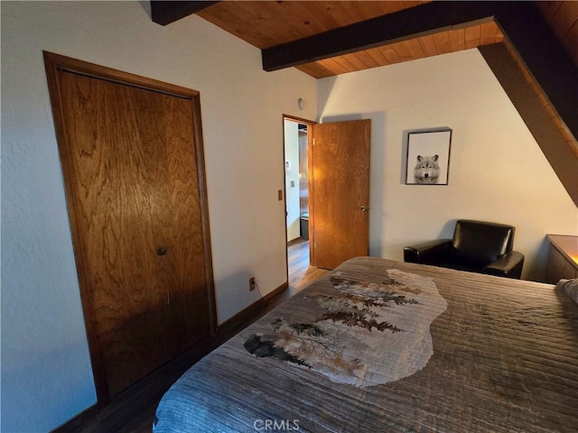 27403 Cottonwood Ln, Lake Arrowhead, CA 92317 - bedroom featuring wood finished floors and wooden ceiling