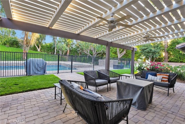 2612 Chauncy Pl, Riverside, CA 92506 - view of patio / terrace with a pergola, a ceiling fan, and outdoor lounge area