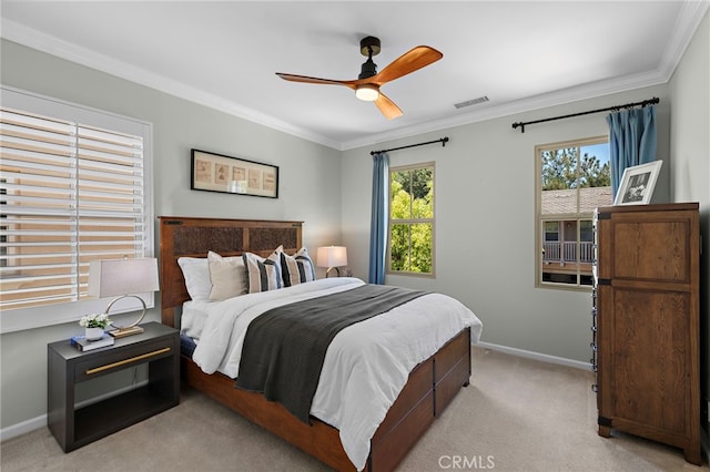 21 Fanpalm, Irvine, CA 92620 - bedroom featuring baseboards, crown molding, light colored carpet, and ceiling fan