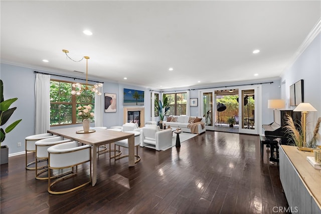 21 Fanpalm, Irvine, CA 92620 - living area featuring ornamental molding, recessed lighting, plenty of natural light, and dark wood-style floors