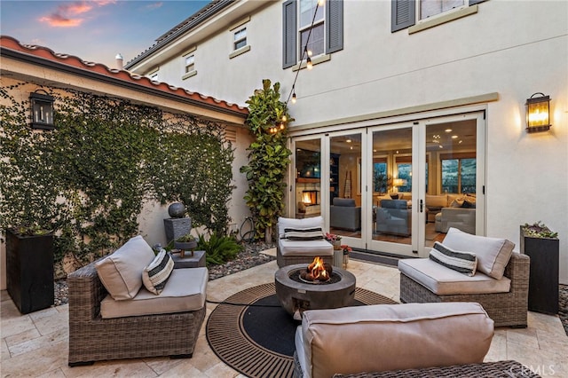 31740 Via Pamplona, San Juan Capistrano, CA 92675 - view of patio featuring an outdoor living space with a fire pit and french doors