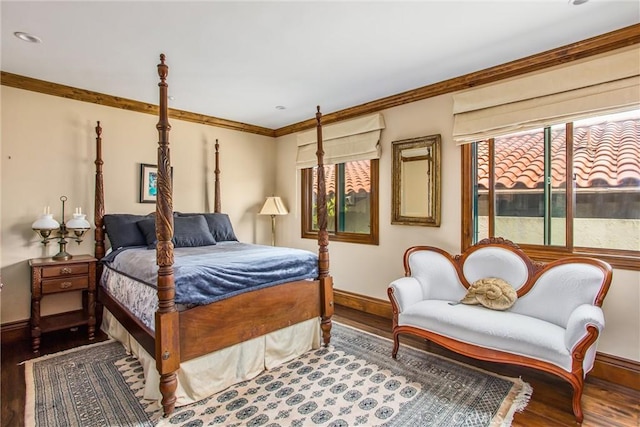 1585 E Ocean Blvd, Newport Beach, CA 92661 - bedroom with crown molding, wood finished floors, and recessed lighting
