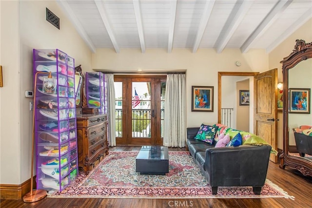 1585 E Ocean Blvd, Newport Beach, CA 92661 - living area featuring beam ceiling and wood finished floors