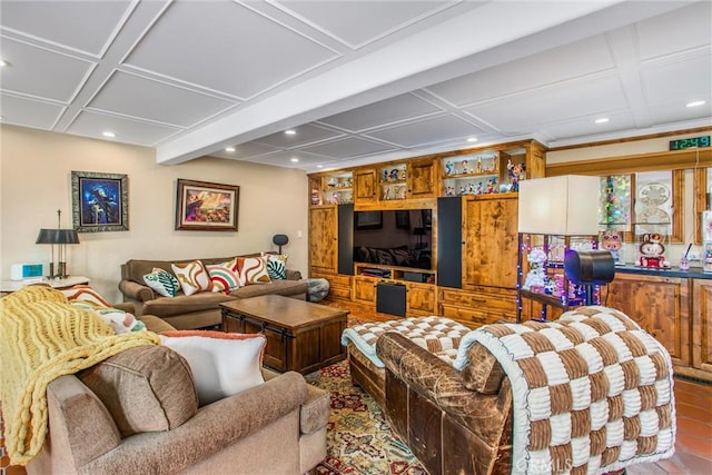 1585 E Ocean Blvd, Newport Beach, CA 92661 - living area with recessed lighting and coffered ceiling