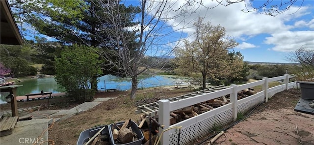 view of yard with a water view