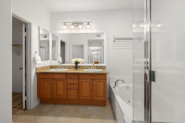 4918 Paramount Dr, San Diego, CA 92123 - full bath featuring double vanity, a shower stall, and a bath