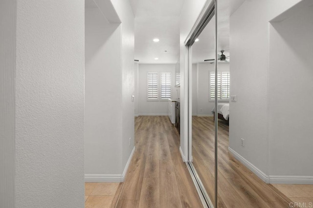 4918 Paramount Dr, San Diego, CA 92123 - hallway with light wood-style floors, baseboards, and recessed lighting