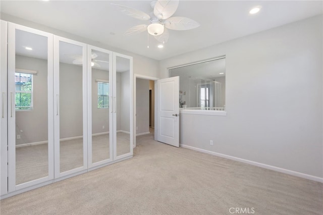 4530 E Langdon Dr, Anaheim Hills, CA 92807 - unfurnished bedroom with recessed lighting, baseboards, ceiling fan, and carpet flooring