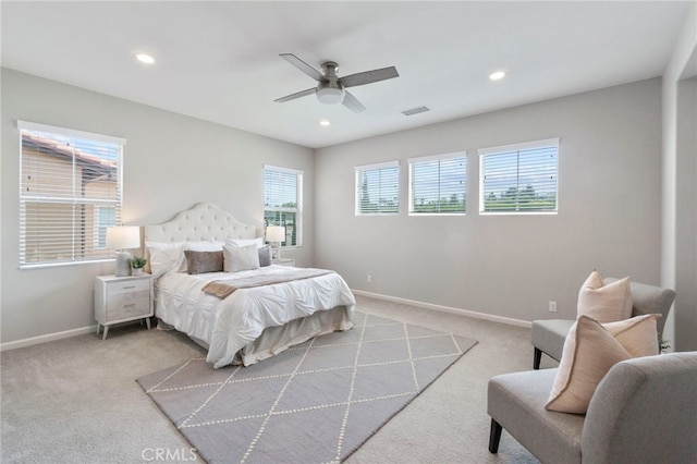 4530 E Langdon Dr, Anaheim Hills, CA 92807 - bedroom with light carpet, baseboards, recessed lighting, and ceiling fan