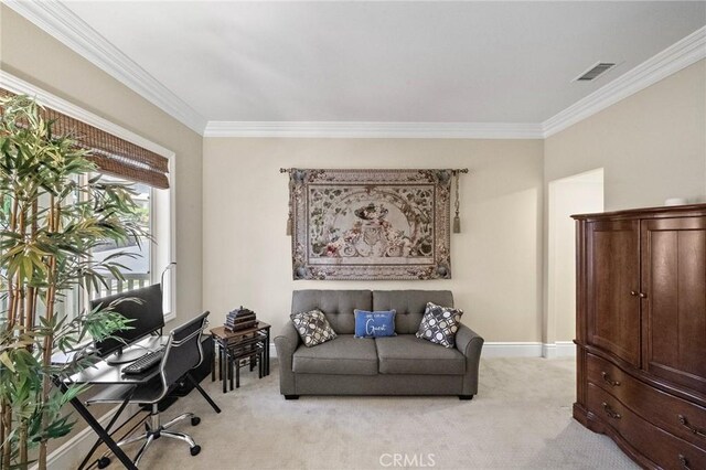 23478 Ridgeway, Mission Viejo, CA 92692 - office featuring crown molding, light colored carpet, and baseboards