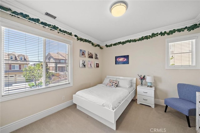 23478 Ridgeway, Mission Viejo, CA 92692 - bedroom with baseboards, crown molding, and light carpet