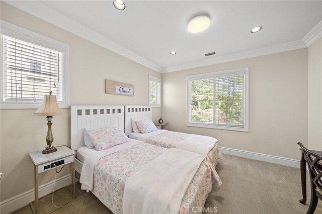 23478 Ridgeway, Mission Viejo, CA 92692 - carpeted bedroom with baseboards, crown molding, and recessed lighting