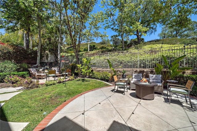23478 Ridgeway, Mission Viejo, CA 92692 - view of patio featuring an outdoor living space with a fire pit